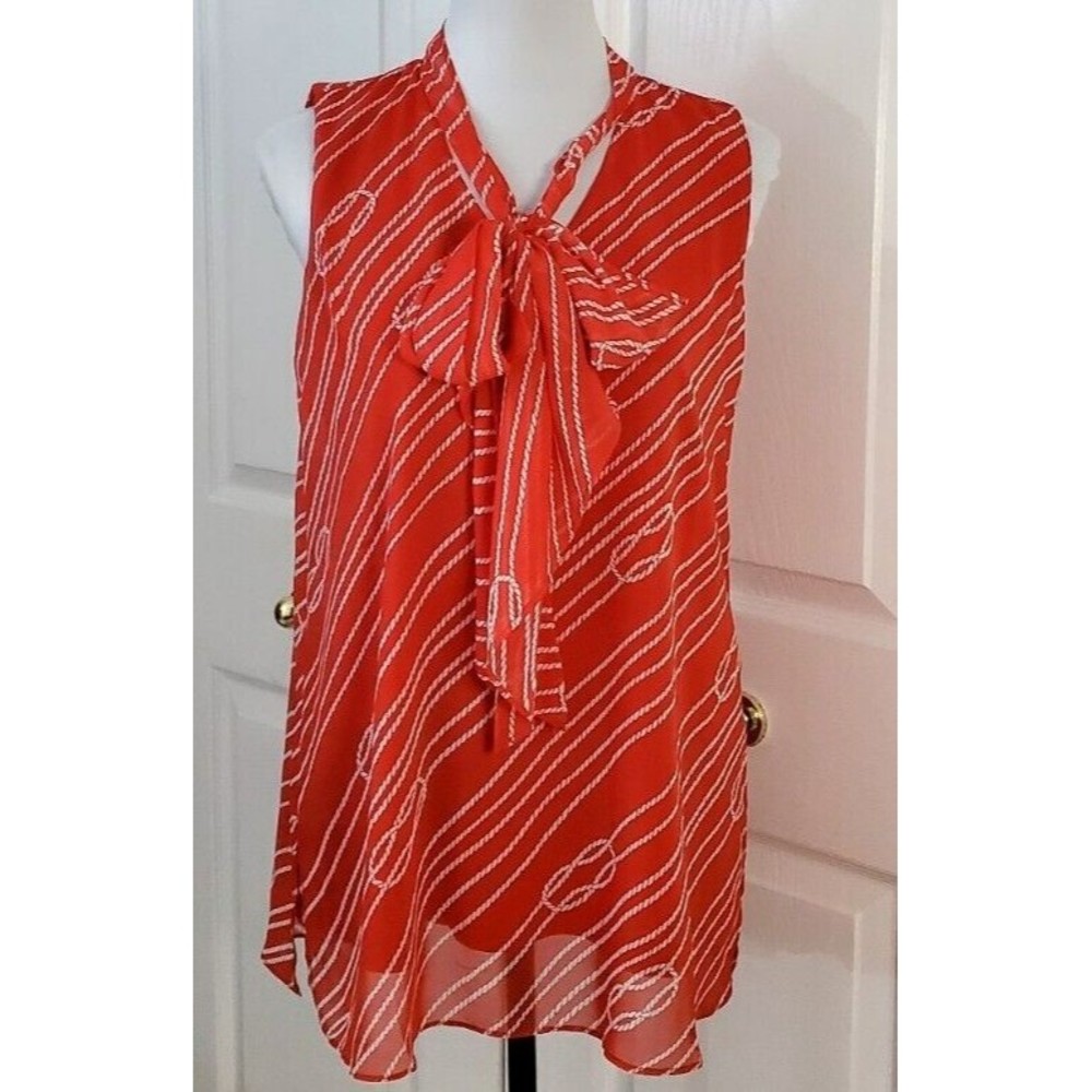 Susan Graver Womens Red Print Sleeveless Blouse Attatched Scarf Layered Top XSP